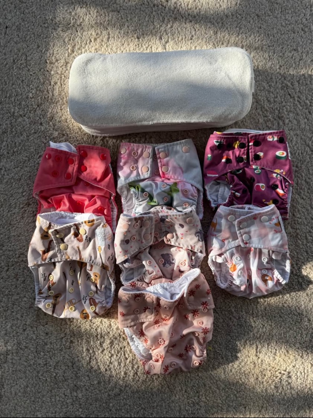 La Petite Ourse Cloth Diapers – Lot of 7 + 12 inserts